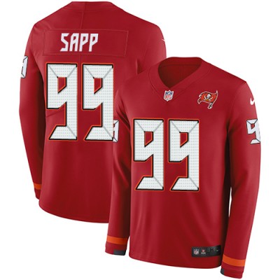 Nike Tampa Bay Buccaneers #99 Warren Sapp Red Team Color Men's Stitched NFL Limited Therma Long Sleeve Jersey Men's